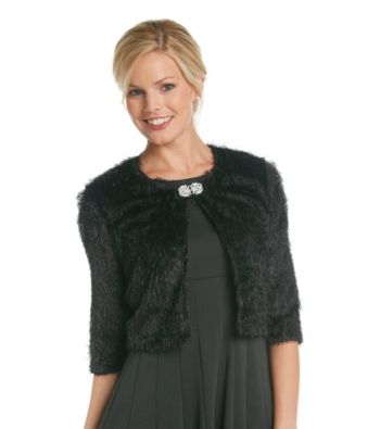 R & M Richards Shaggy Fur Clip Brooch Shrug