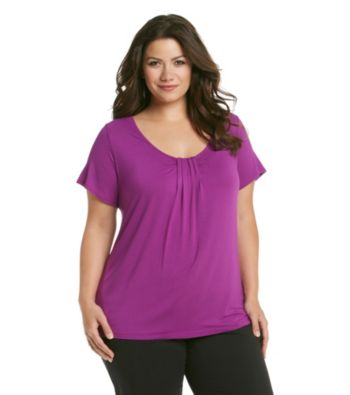 Relativity® Career Plus Size Pleated Scoopneck Top