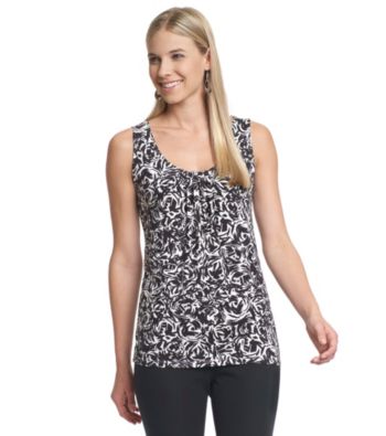 Relativity® Career Printed Pleatneck Tank Top