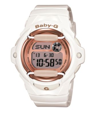 Baby-G Pink Champagne Series White Gloss Digital Watch with Pink Mirror Dial
