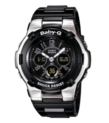 Baby-G Ana-Digi, Black Resin with Stainless Steel Bezel - Molded Resin Band