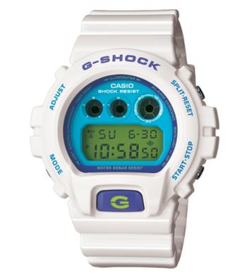 G-Shock Classic Digital with White Gloss Resin Band and Blue and Green Dial
