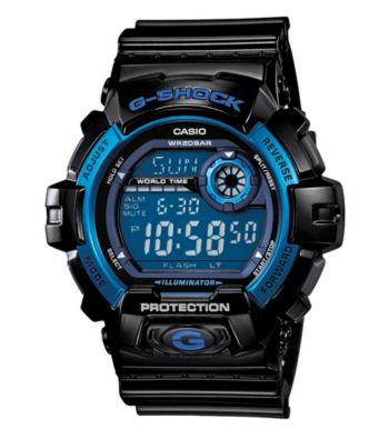 G-Shock Large Case Digital with Black Gloss Resin Band with Blue Bezel and Blue Dial Accents