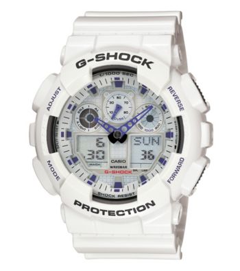 G-Shock Extra Large Ana-Digi with Gloss White Resin Band and White Dial with Purple Accents