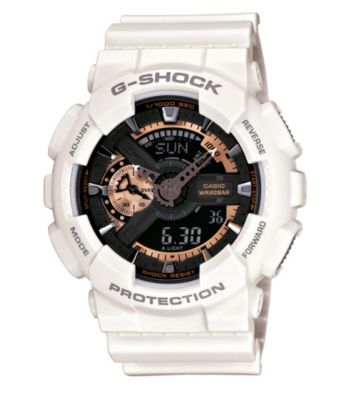 G-Shock Extra Large Ana-Digi with Matte White Resin Band and Black and Rose Gold Dial
