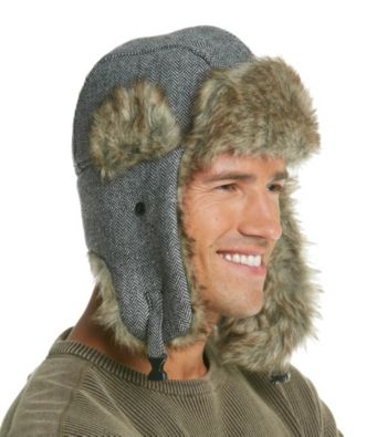 Ruff Hewn Men's Black Herringbone Fur Trapper Hat