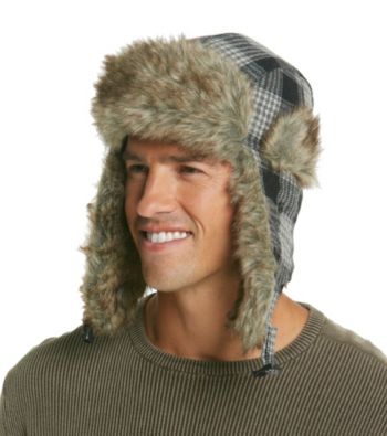 Ruff Hewn Men's Grey Checkered Faux Fur Trapper Hat