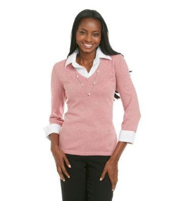 Notations® Layered-Look Sweater Shirt Combo