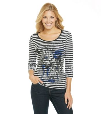 Laura Ashley® Broken Stripe Floral Print Tee