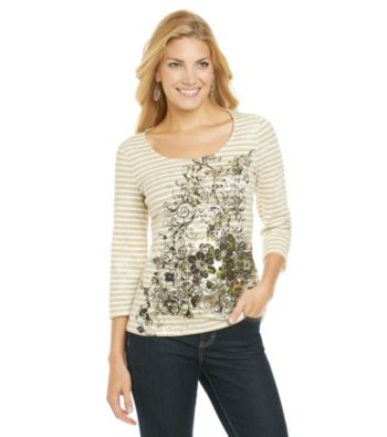 Laura Ashley® Striped Floral Scroll Tee