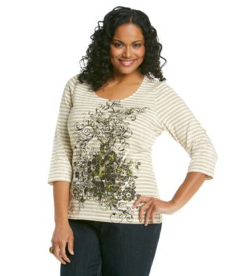 Laura Ashley® Plus Size Striped Floral Scroll Tee