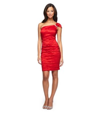 Alex Evenings® One-Shoulder Crinkle Dress With Brooch