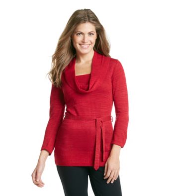 AGB® Petites' Cowlneck Belted Sweater