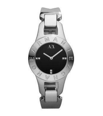 A|X Armani Exchange Silver Women's Stainless Steel Mini Bracelet Watch with Black Dial