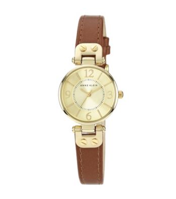 Anne Klein® Goldtone Case W/Honey Leather Strap