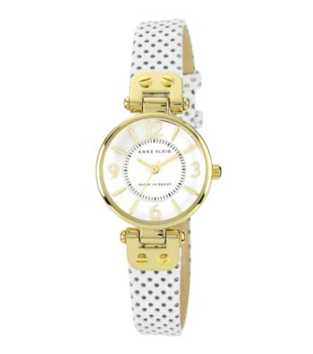 Anne Klein® White Leather Strap Watch
