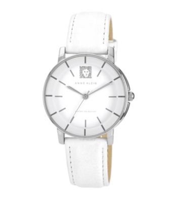 Anne Klein® White Lion Logo Round Strap Watch