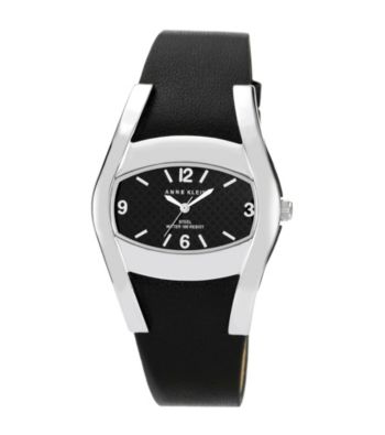 Anne Klein® Silver Oval Case W/Black Leather