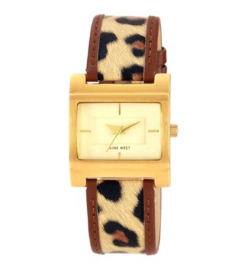 Nine West® Brown Rectangle Case W/Leopard Bracelet