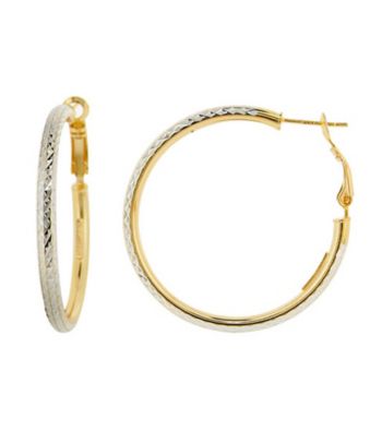 Designs by FMC Diamond Cut Two-Tone Clutchless Hoop Earrings