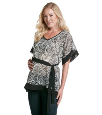 Three Seasons Maternity™ Dolman V-Neck Belted Printed Top