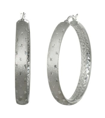 Athra Sterling Silver Diamond Cut Hoop Earrings