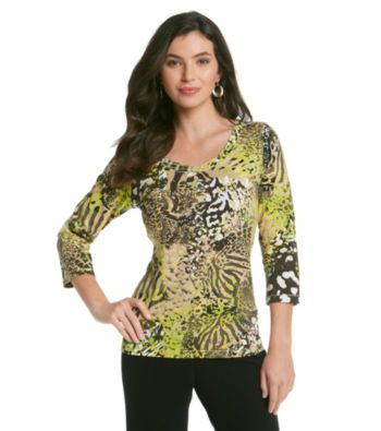 Laura Ashley® Green Animal Print Tee
