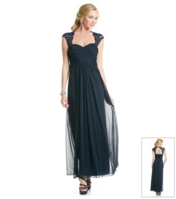 Xscape Lace Ruched Long Gown