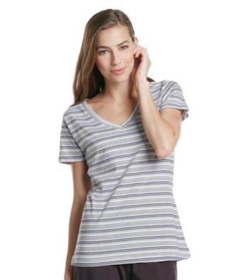 Jockey® Classic V-Neck Knit Top - Eggplant Stripe
