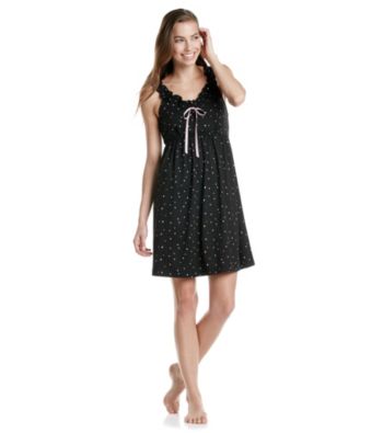 HUE® Black Ruffled Strap Knit Chemise