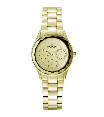Skagen Denmark Gold Women's Gold Link Multifunction with Faceted Bezel Watch