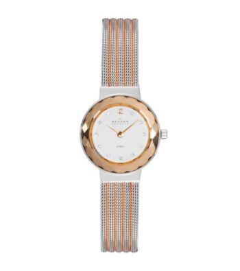 Skagen Denmark Rose and Silver Women's Faceted with Rose and Silver Mesh Watch