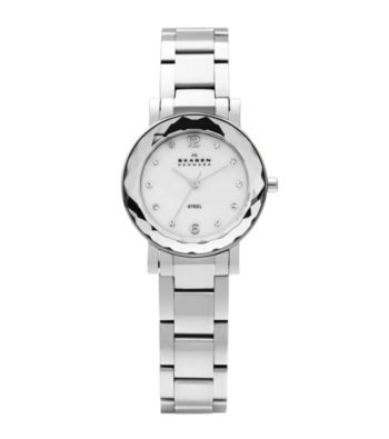 Skagen Denmark Silver Women's Silver Link Watch with Faceted Bezel