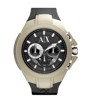 A|X Armani Exchange Black/Tan Men's Black Silicone Watch with Tan Coated Case