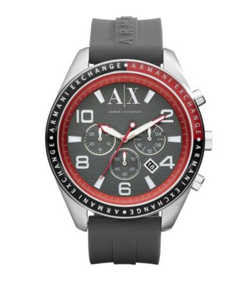 A|X Armani Exchange Grey/Red Men's Grey Silicone Watch with Red Accents