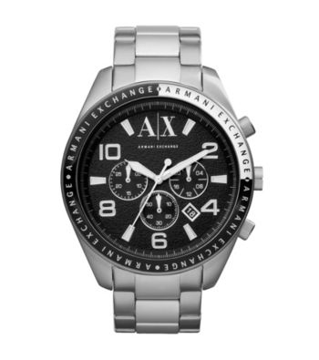A|X Armani Exchange Silver Men's Stainless Steel Bracelet Watch with Black Dial