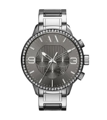 A|X Armani Exchange Grey Men's Grey Plated Bracelet Watch with Glitz Top Ring