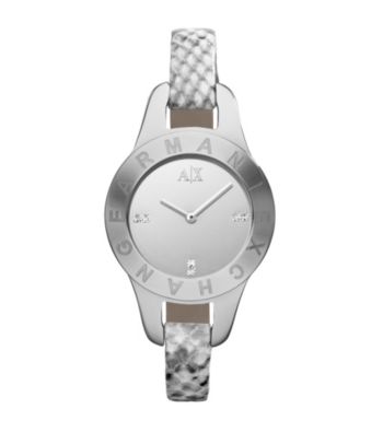 A|X Armani Exchange White Women's White Python Printed Strap Watch with Mirror Dial