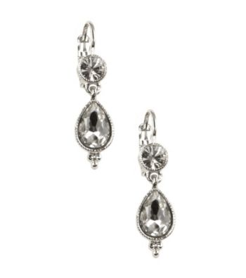 Napier® Crystal Silvertone and Clear Stone Leverback Drop Pierced Earrings