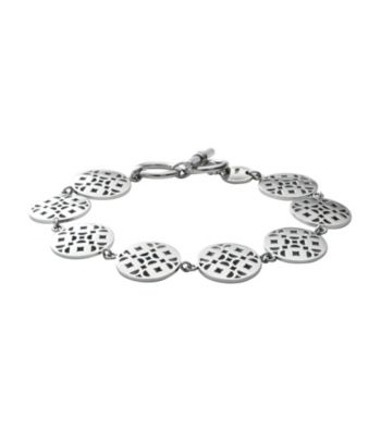 Fossil® Silvertone Iconic Signature Cut Out Steel Disk Link Bracelet