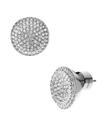 Michael Kors® Silver Plated Silvertone Concave Pave Stud Earrings