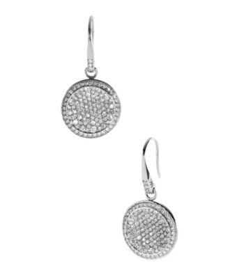Michael Kors® Silver Plated Silvertone Concave Pave Drop Earrings