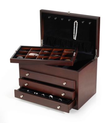 Wallace® Large Dark Walnut Jewelry Chest with Three Drawers