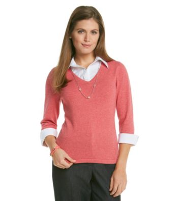 Notations® Petites' Layered-Look Sweater With Necklace