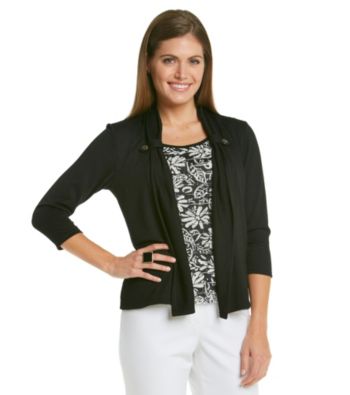 Notations® Petites' Layered-Look Top With Eyelash Inset