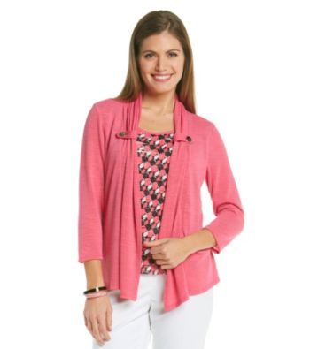 Notations® Petites' Layered-Look Top With Eyelash Printed Inset