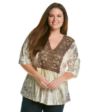 Oneworld® Plus Size Burnout Lace V-Neck With Stones