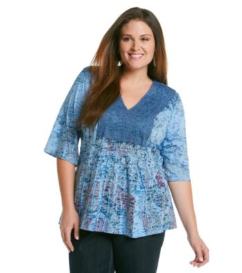 Oneworld® Plus Size Burnout Lace V-Neck With Stones