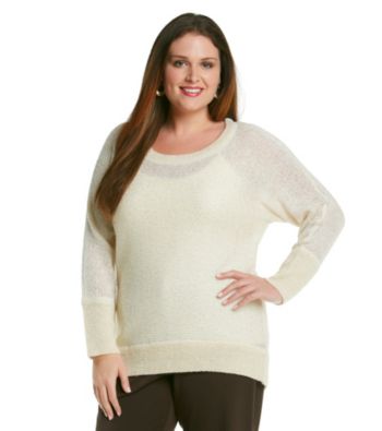 DKNY JEANS® Plus Size High-Low Sequin Shine Pullover Sweater