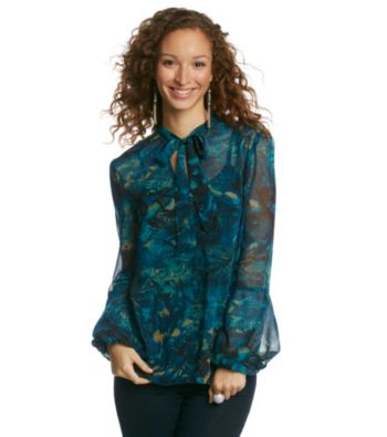 Anne Klein® Petites' Sheer Snakeskin Print Blouse
